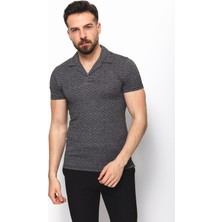 MCR Desenli Siyah Renk Slim Fit Apaç Yaka Erkek T-Shirt