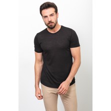 MCR Düz Siyah Renk Slim Fit Bisiklet Yaka Basic Erkek T-Shirt