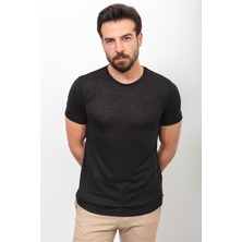 MCR Düz Siyah Renk Slim Fit Bisiklet Yaka Basic Erkek T-Shirt