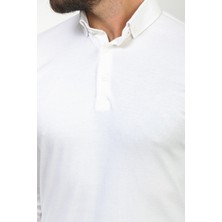 MCR Düz Beyaz Renk Slim Fit Polo Yaka Uzun Kollu Erkek T-Shirt