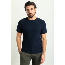 MCR Çizgili Lacivert Renk Slim Fit Bisiklet Yaka Erkek T-Shirt