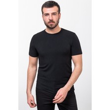 MCR Kareli Desenli Siyah Renk Slim Fit Bisiklet Yaka Erkek T-Shirt