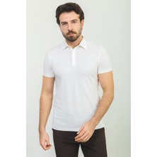 MCR Düz Ekru Rengi Slim Fit Polo Yaka Basic Erkek T-Shirt