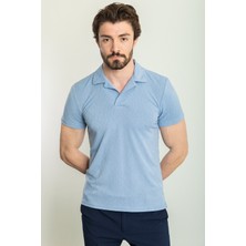 MCR Kareli Desenli Mavi Renk Slim Fit Apaç Yaka Erkek T-Shirt