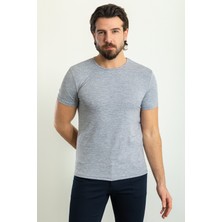 MCR Desenli Lacivert Renk Slim Fit Bisiklet Yaka Erkek T-Shirt
