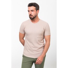 MCR Desenli Bej Rengi Slim Fit Bisiklet Yaka Basic Erkek T-Shirt
