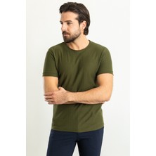 MCR Desenli Haki Rengi Slim Fit Bisiklet Yaka Erkek T-Shirt