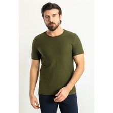 MCR Desenli Haki Rengi Slim Fit Bisiklet Yaka Erkek T-Shirt
