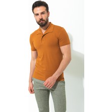 MCR Düz Kamel Rengi Slim Fit Apaç Yaka Erkek T-Shirt