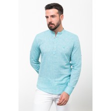 Desenli Slim Fit Hakim Yaka Keten Erkek Gömlek