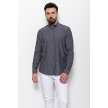 Düz Antrasit Rengi Slim Fit Basic Keten Erkek Gömlek