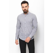 Düz Gri Renk Slim Fit Basic Keten Erkek Gömlek