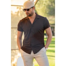 Kahve Apaç Yaka Kısa Kol Gömlek