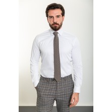 Düz Beyaz Renk Slim Fit Polikort Yaka Klasik Erkek Gömlek