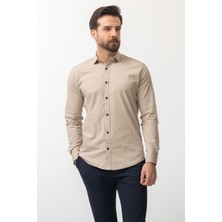 Desenli Bej Rengi Slim Fit Erkek Gömlek