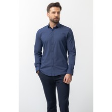 Desenli Lacivert Renk Slim Fit Erkek Gömlek