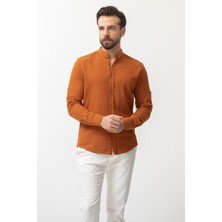 Düz Taba Rengi Slim Fit Hakim Yaka Erkek Gömlek