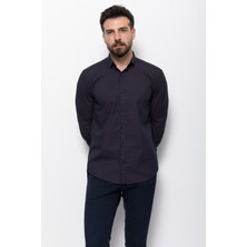 Desenli Bordo Renk Slim Fit Erkek Gömlek