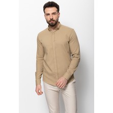 Desenli Bej Rengi Slim Fit Erkek Gömlek