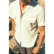 Desenli Taş Rengi Slim Fit Kısa Kollu Apaç Yaka Erkek Gömlek