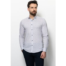 Desenli Beyaz Renk Slim Fit Erkek Gömlek