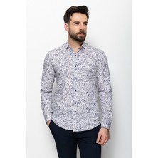 Desenli Bej Rengi Slim Fit Erkek Gömlek