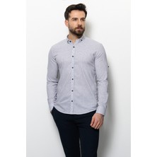 Kareli Beyaz Renk Slim Fit Keten Erkek Gömlek