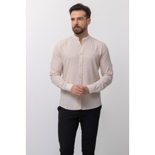 Düz Bej Rengi Slim Fit Hakim Yaka Erkek Gömlek