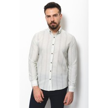 Çizgili Açık Yeşil Slim Fit Keten Erkek Gömlek