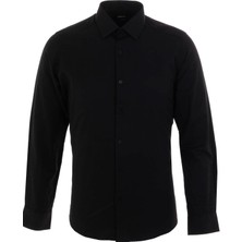 Dokulu Siyah Renk Slim Fit Klasik Erkek Gömlek