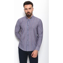 Çizgili Lacivert Renk Slim Fit Erkek Gömlek