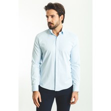 Desenli Mavi Renk Slim Fit Klasik Erkek Gömlek