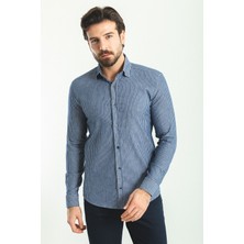 Çizgili Açık Lacivert Slim Fit Erkek Gömlek