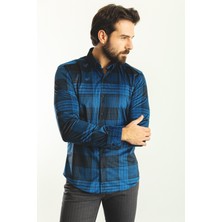 Desenli Koyu Lacivert Slim Fit Erkek Gömlek