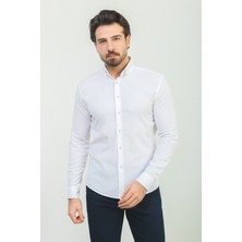 Düz Beyaz Renk Slim Fit Uzun Kollu Erkek Gömlek