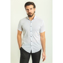 Desenli Beyaz Renk Slim Fit Kısa Kollu Erkek Gömlek