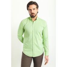 Düz Yeşil Renk Slim Fit Uzun Kollu Erkek Gömlek