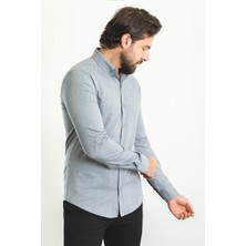 Düz Gri Renk Slim Fit Uzun Kollu Erkek Gömlek