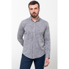 Kırçıllı Lacivert Slim Fit Uzun Kollu Erkek Gömlek