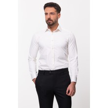 Düz Ekru Rengi Slim Fit Saten Klasik Erkek Gömlek