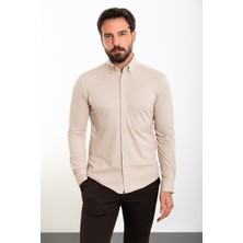 Düz Bej Slim Fit Erkek Gömlek