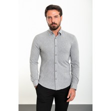 Desenli Gri Slim Fit Erkek Gömlek