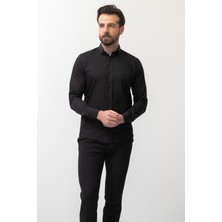 Desenli Siyah Renk Slim Fit Klasik Erkek Gömlek