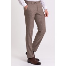 Ekoseli Bej Rengi Slim Fit Klasik Erkek Pantolon
