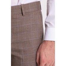Ekoseli Bej Rengi Slim Fit Klasik Erkek Pantolon