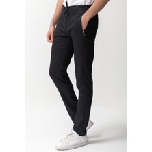 Fermuarlı Cep Siyah Renk Super Slim Fit Beli Lastikli İpli Erkek Pantolon