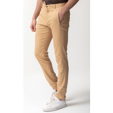 Fermuarlı Cep Bej Rengi Super Slim Fit Beli Lastikli İpli Erkek Pantolon