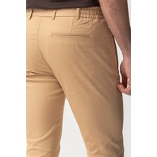 Fermuarlı Cep Bej Rengi Super Slim Fit Beli Lastikli İpli Erkek Pantolon