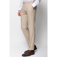 Ekoseli Bej Rengi Slim Fit Klasik Erkek Pantolon