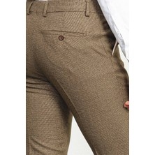 Desenli Haki Rengi Super Slim Fit Yün Erkek Pantolon